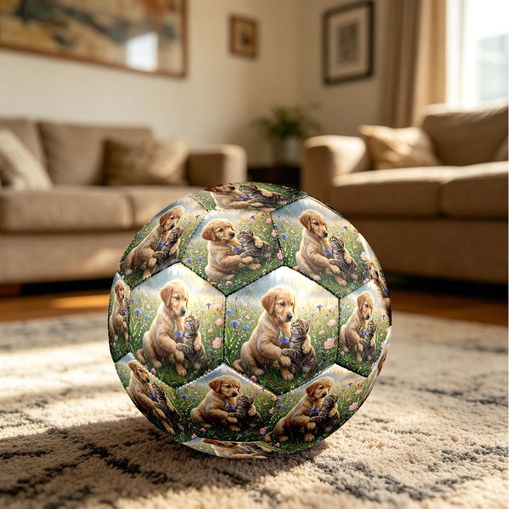 1pc Golden Retriever Tabby Cat Theme Soccer Ball Football, Size 5, Lightweight PVC, Durable Outdoor Training Soccer Ball, Gift m61471