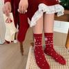 Women's Red Argyle Snowflake Warm Socks - Rabbit Fur, Thick, Mid-Calf, Ideal for Christmas & Spring Festival