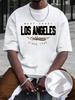 Summer new men's 100% cotton comfortable casual loose Los Angeles print sport crew neck short sleeve T-shirt top men's T-shirt
