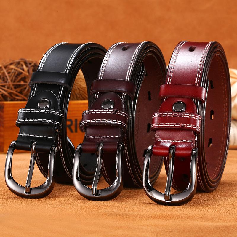 Retro Jeans With Women'S Casual Pin Buckle Cowhide Belt With Body Porous Belt