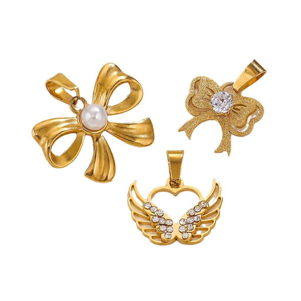 Náhrdelník s mašlí z nerezové oceli pozlacený 18K zlatem - Evropský a americký styl dámský přívěsek