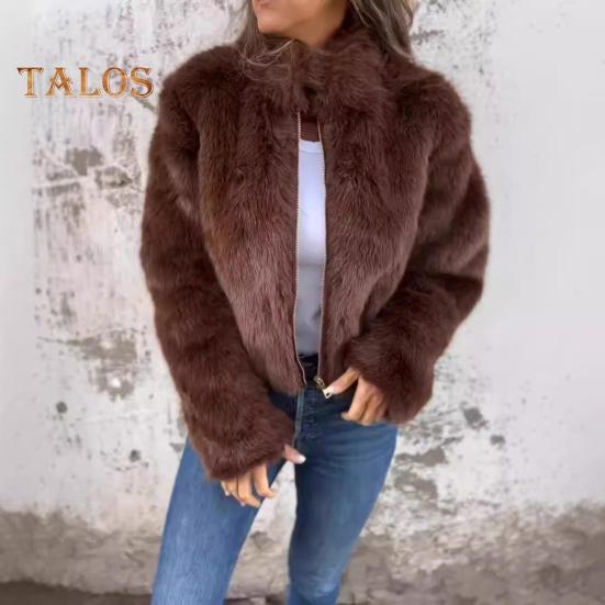 Vinter Damejakke Tykk Fuskepels Varmebevarende Høy Krage Ensfarget Lange Ermer Luksusstil Hjemmefest Kontor Klubb Ferie Kåpe