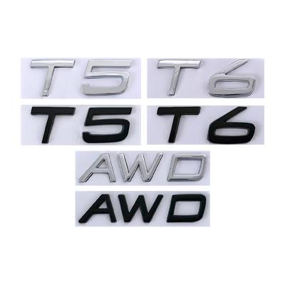 Logo T5 Métal 3D Emblème T6 Lettres AWD Badge Coffre Voiture Pour S60 C30 850 S40 V40 V70 XC60 V50 S70 C70 V90 T5 T6 AWD Autocollant