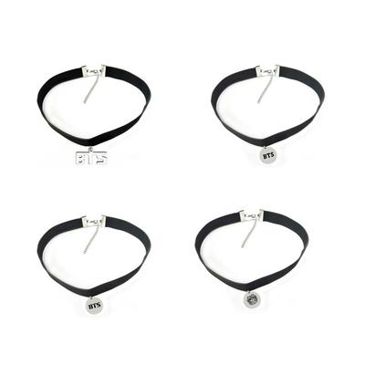 Black Choker Necklace, Kpop Themed Neck Collar with Engraved Pendant, ARMY Fans Jewelry Accessory