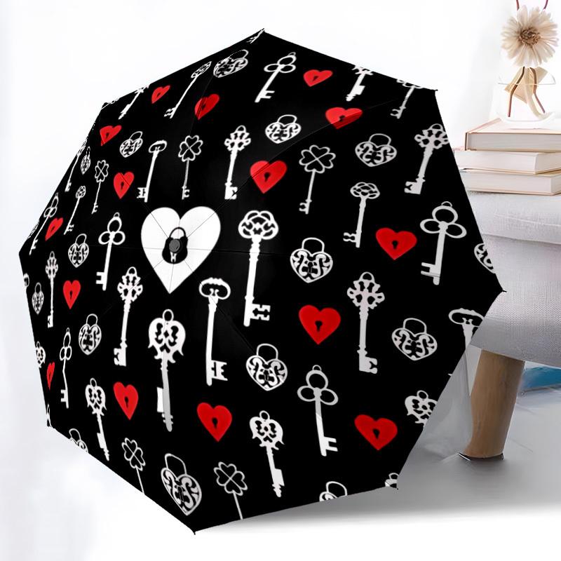 1pc Locks Keys Open/Close Folding Umbrella, All- Portable Umbrella for & Men, Stylish Accessory (Holiday Gift) 8-Rib Yy251213169