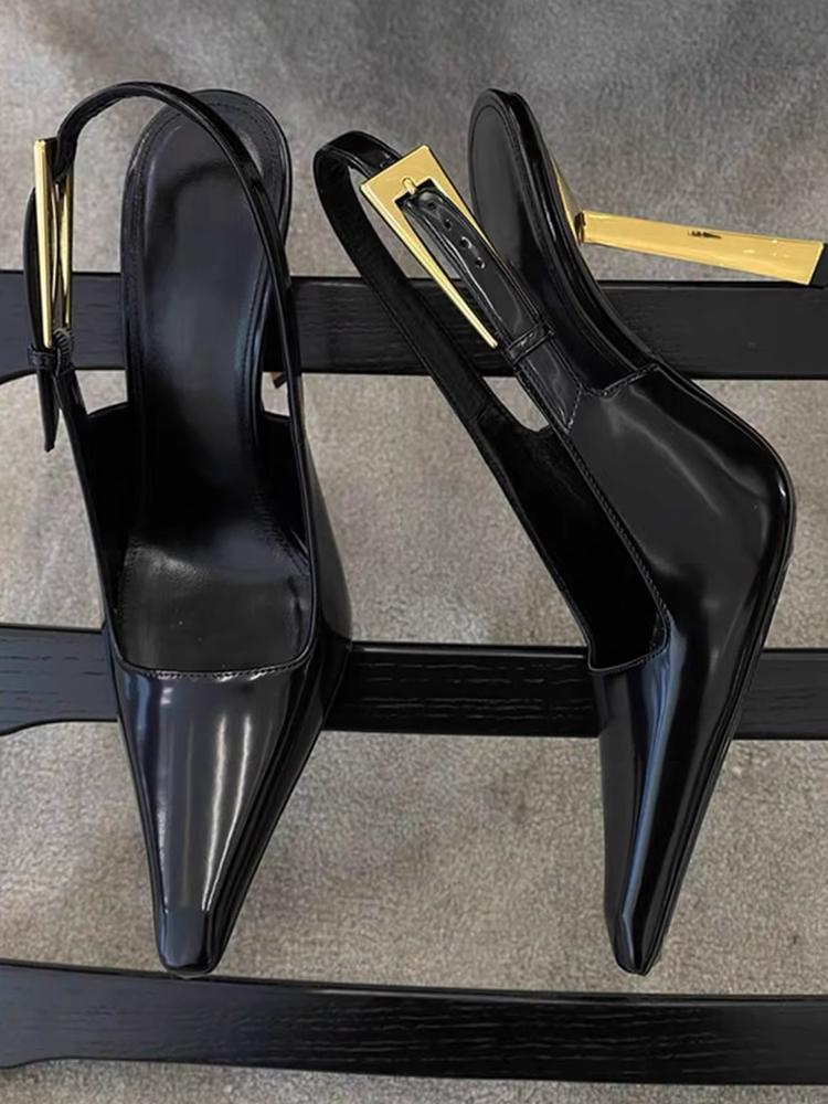Women Elegant Patent Leather Pointed Toe Stiletto Sandals Summer Fashion Party Banquet High Heel Shoes