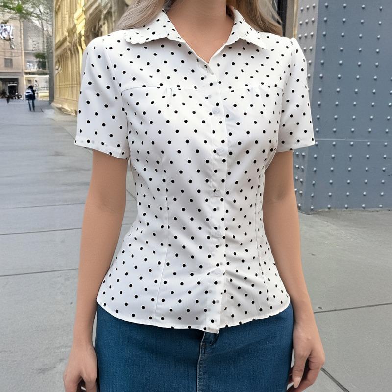 Hot Girl Versatile Button Short Sleeve Shirt Top Women's Spring Summer Independent Station