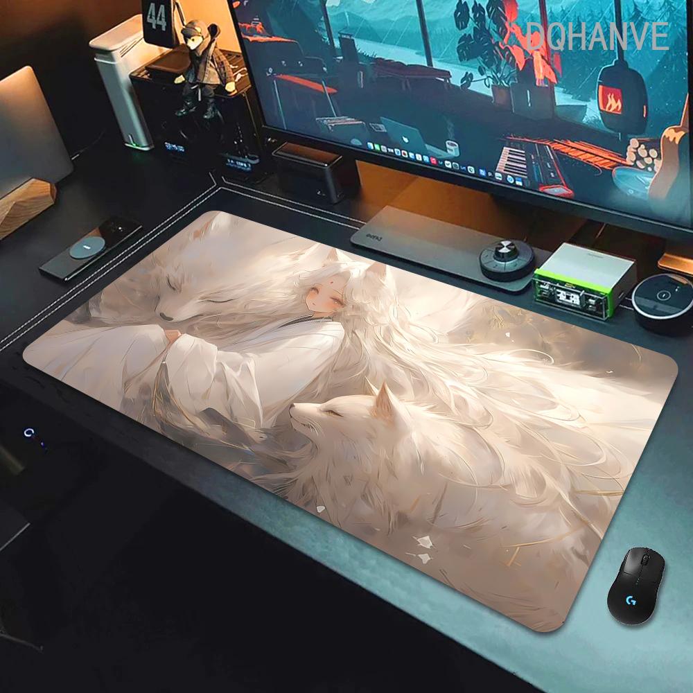 Fox Large Gaming Mousepad XXL Gamer Mouse Pad Office Long Table Accessories Mouse Mat Kawaii Desk Mat For Girl Decorates Bedroom