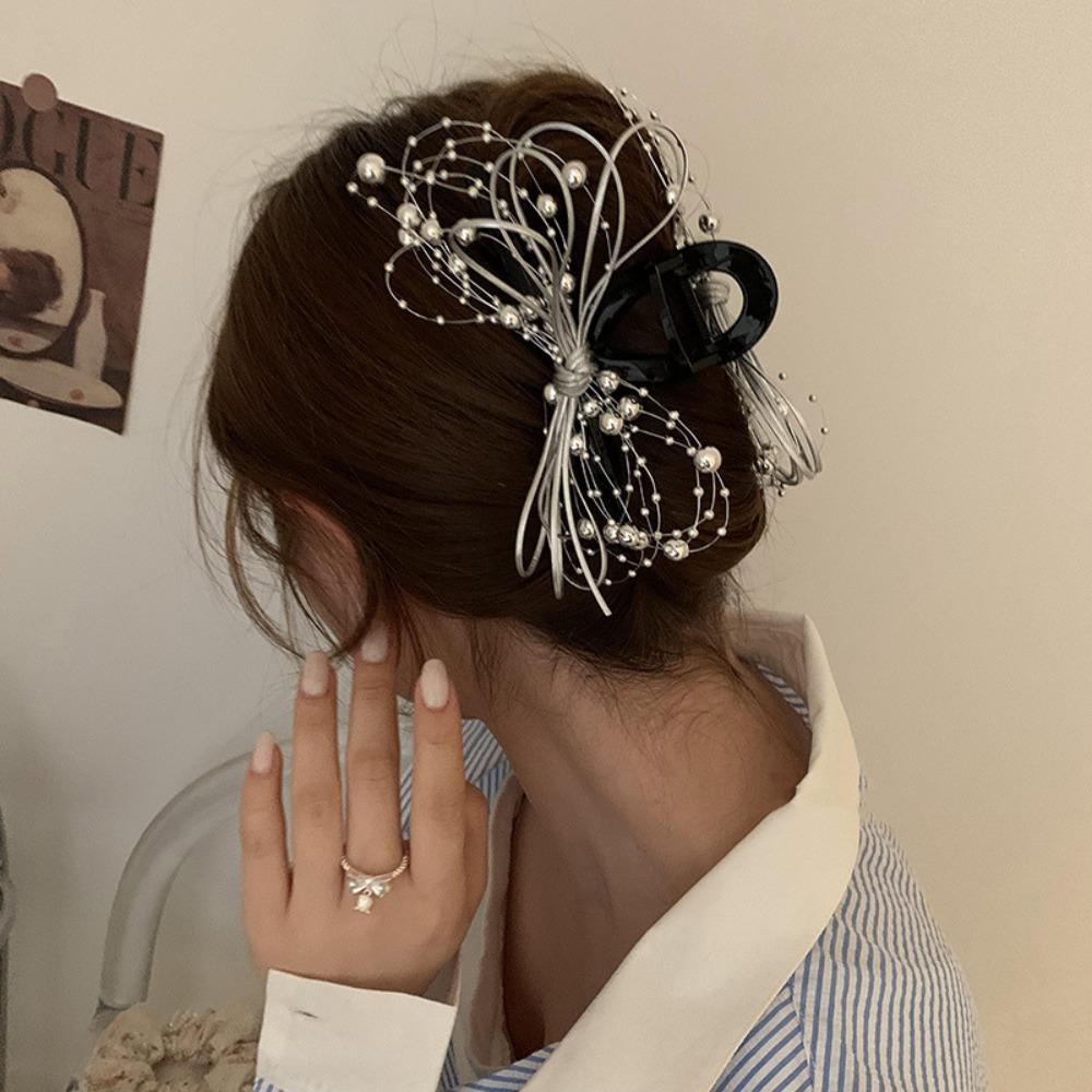 

Кожаный узел PU бант утконос зажим ткань темперамент петли для волос жемчуг серебряный зажим акула школа black-shark clip