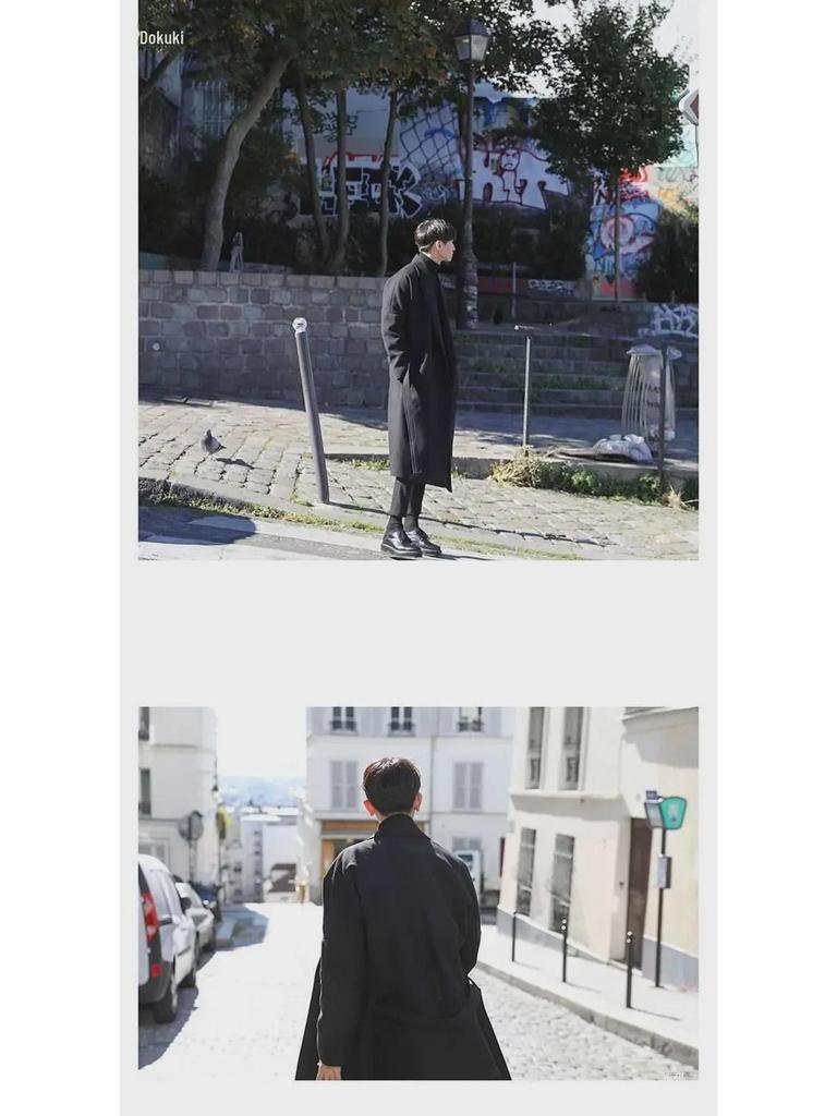 Men's Korean Style Long Woolen Windbreaker Coat