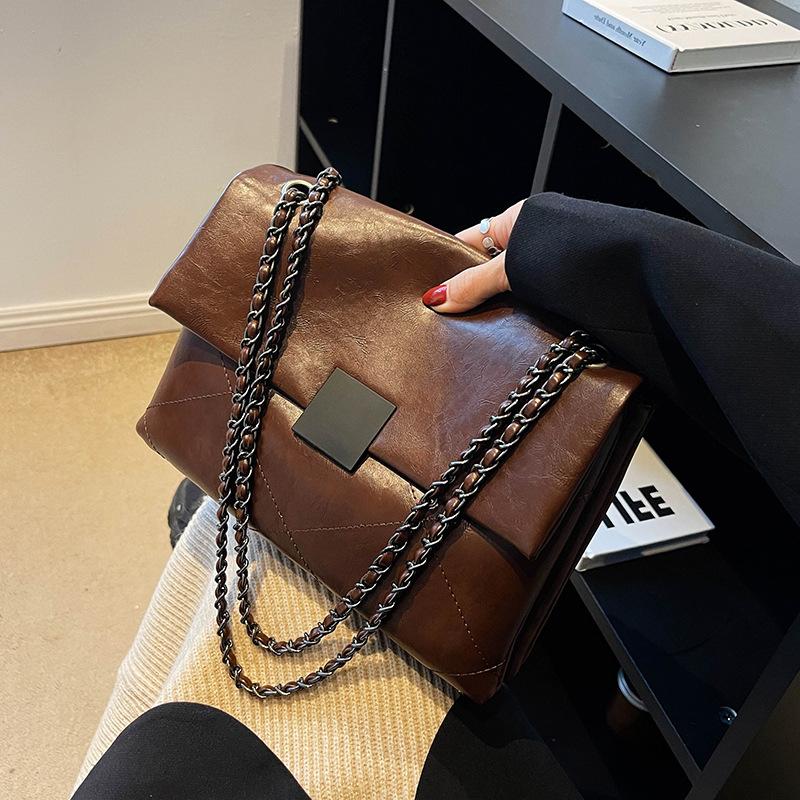 2025 New Genuine Leather Women s Bag Autumn Winter High-End Quilted Chain Crossbody Bag Underarm Messenger Bag Box Bag