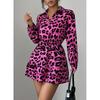 Women's 2026 Spring Winter Leopard Print Satin Dress with Elastic Waist and Slimming Effect