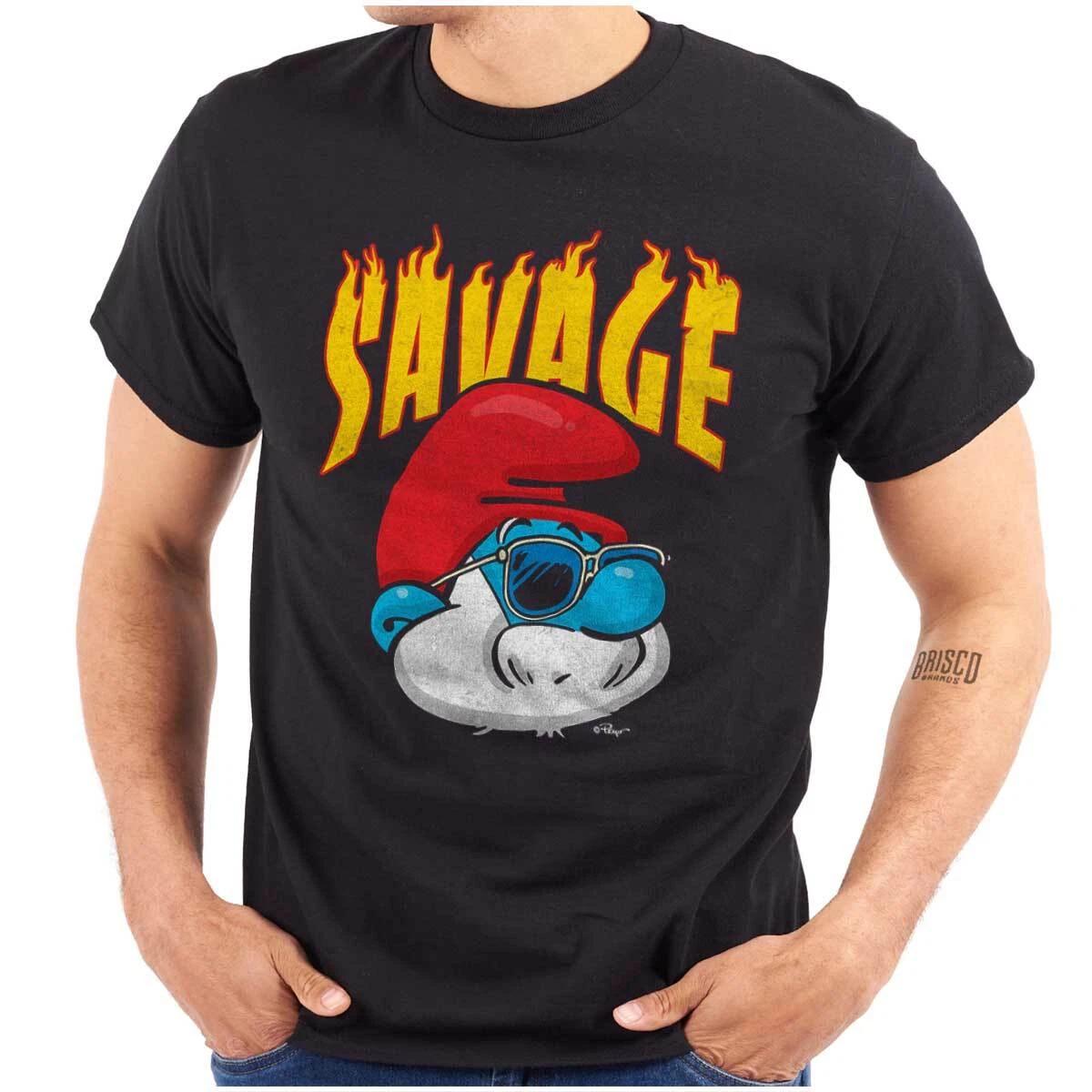 Cool Urban Papa Smurf Savage Fire Cartoon Womens or Mens Crewneck T Shirt Tee S