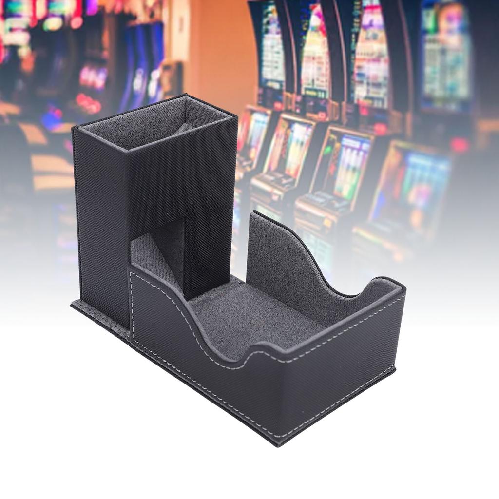 Dice Roller Tower Magnetic Tray Foldable PU Leather Large Capacity Box for Card Board Games Black Gray