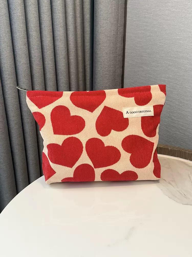 Corduroy Heart Pillow Bag Cosmetic Bag Cute Skincare Storage Bag
