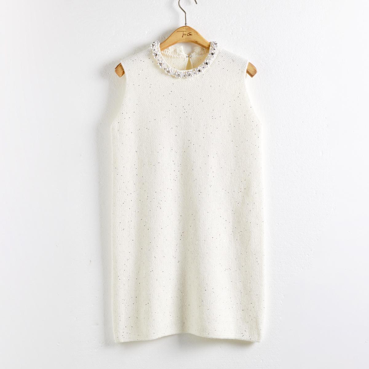 

Женское трикотажное платье с бисером Laneige - Весна 2025 Стиль жилета с пайетками One size грязно-белый