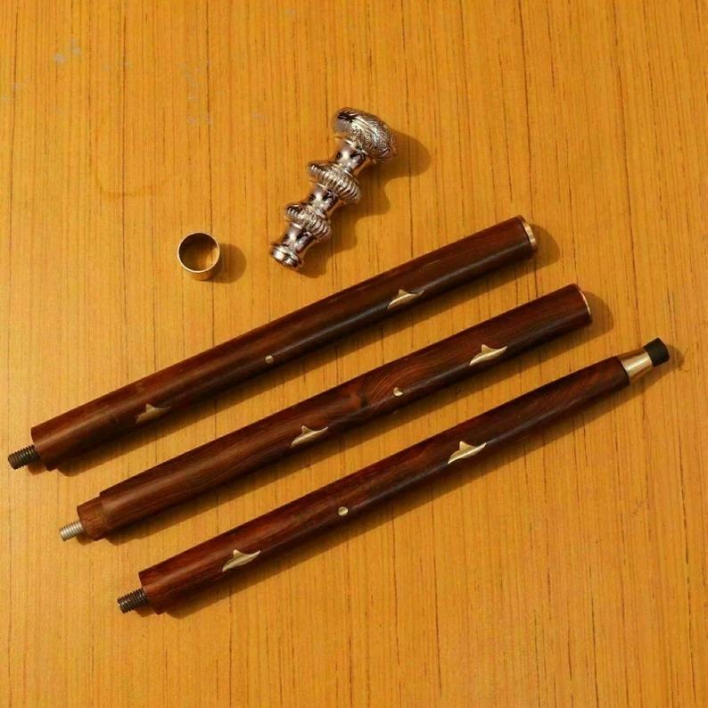 Nautical Shiny Brass Piller Handle Walking Stick Vintage Canes Collectibles Item
