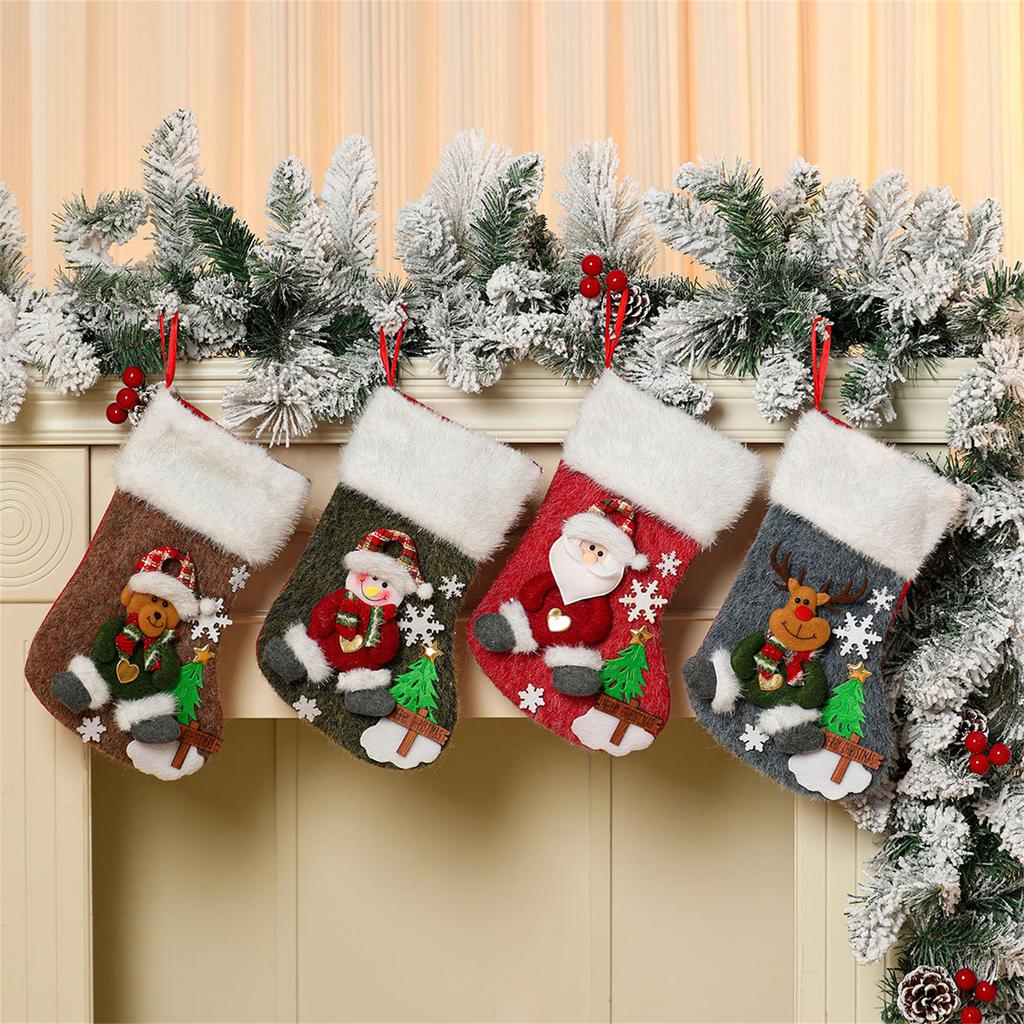 Snowman Christmas Stockings Candy Bag Cartoon Christmas Hanging Socks For Fireplaces Home Office Party Decorations