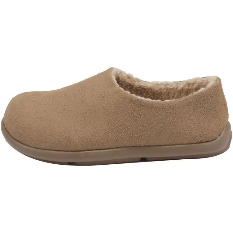 

Модные женские модные тапочки Баотоу Зимние новые с круглым носком Замшевые с глубоким вырезом Мягкая подошва Противоскользящие Износостойкие Туфли на плоской подошве 35