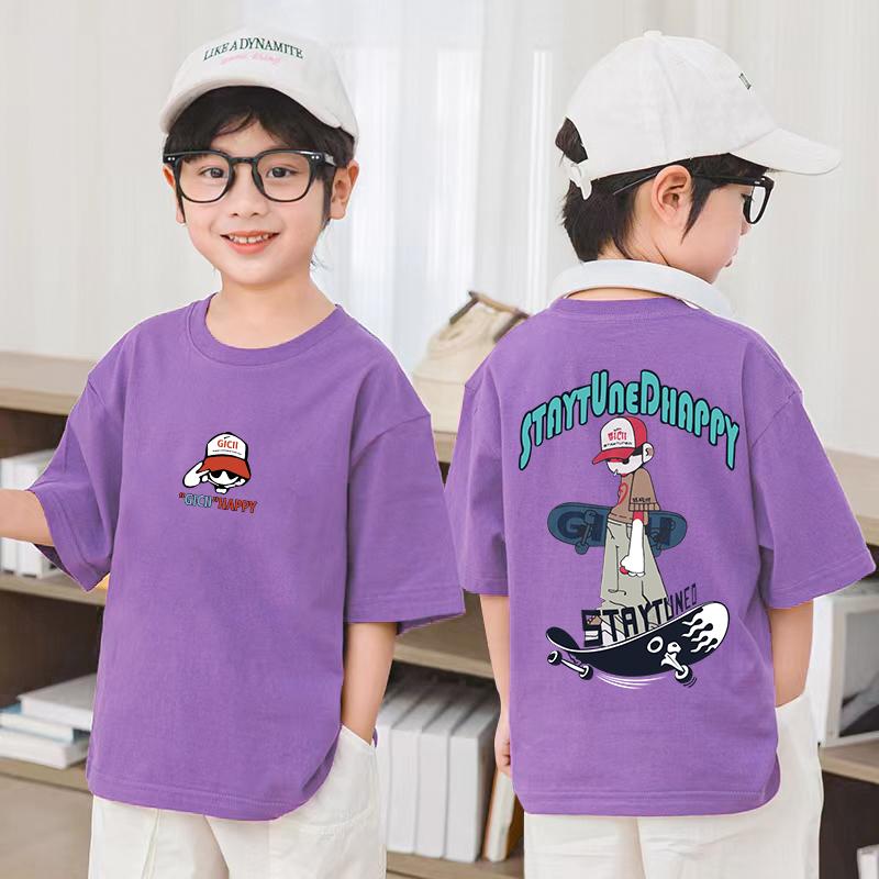 Skateboard Boy Pattern Tshirt Summer Cotton Casual Comfortable Short Sleeve Childrens Top