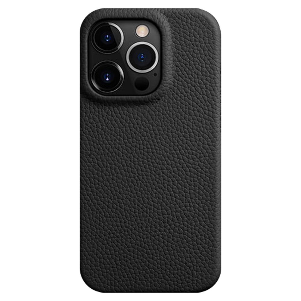 MELKCO For iPhone 14 Pro Max Magnetic Protective Case Genuine Cow Leather Coated PC Phone Cover