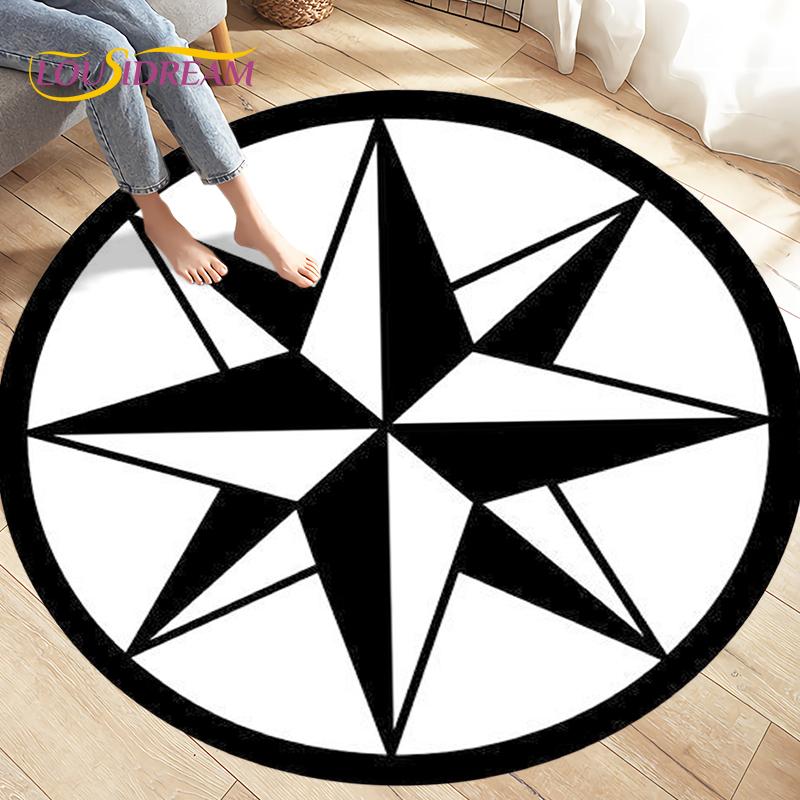 Compass Round Area Rug,Retro British Navy New World Discovery Rug,Carpets for Living Room Bedroom,Kids Play Non-slip Floor Mats