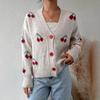 Neuer Kirsch-Stickerei Einzelknopf Lockerer Kurzer Gestrickter Offener Cardigan Kurzarm Damenpullover