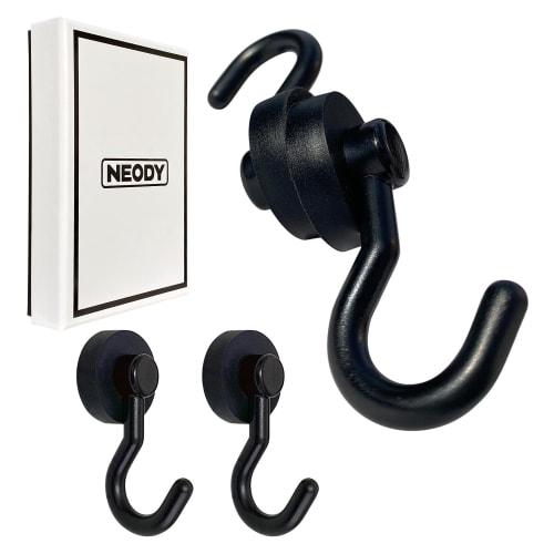 

NEODY Magnetic Hooks, Strong Neodymium Magnets, Made with Special Silicone (47*22*24mm), Black, Set of 4, SH-0104-B