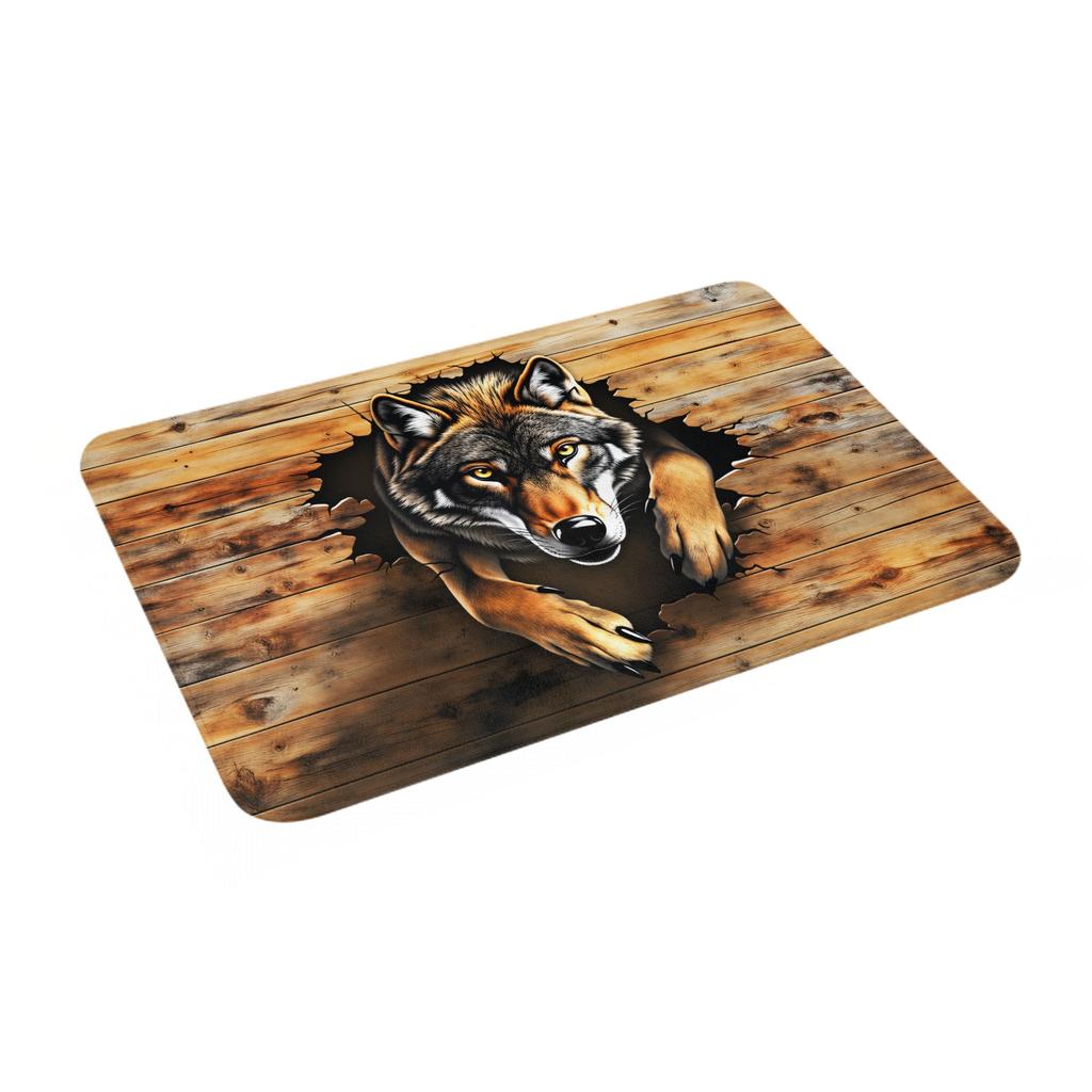 Realistic 3D Wolf  Peeking Out Of Torn Doormat Anti-Slip Bathroom Kitchen Mat Living Room Floor Door Entrance Carpet Rug