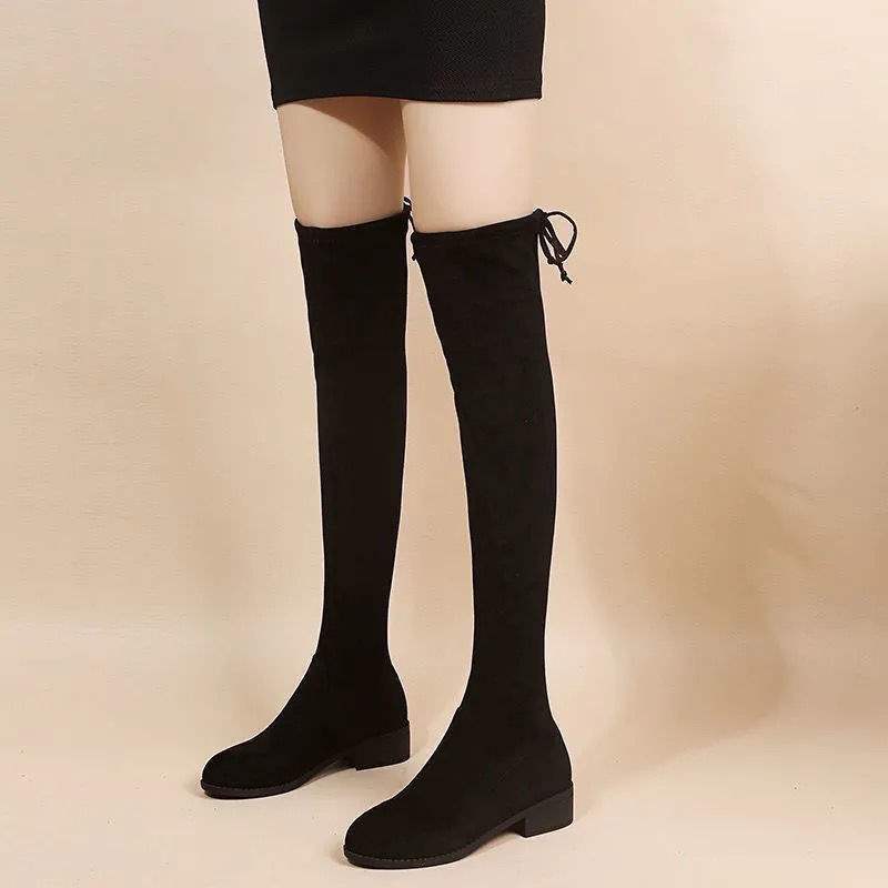 

2025 autumn and winter new knee elastic boots women s high heels women s velvet boots thick heel high boots children 34