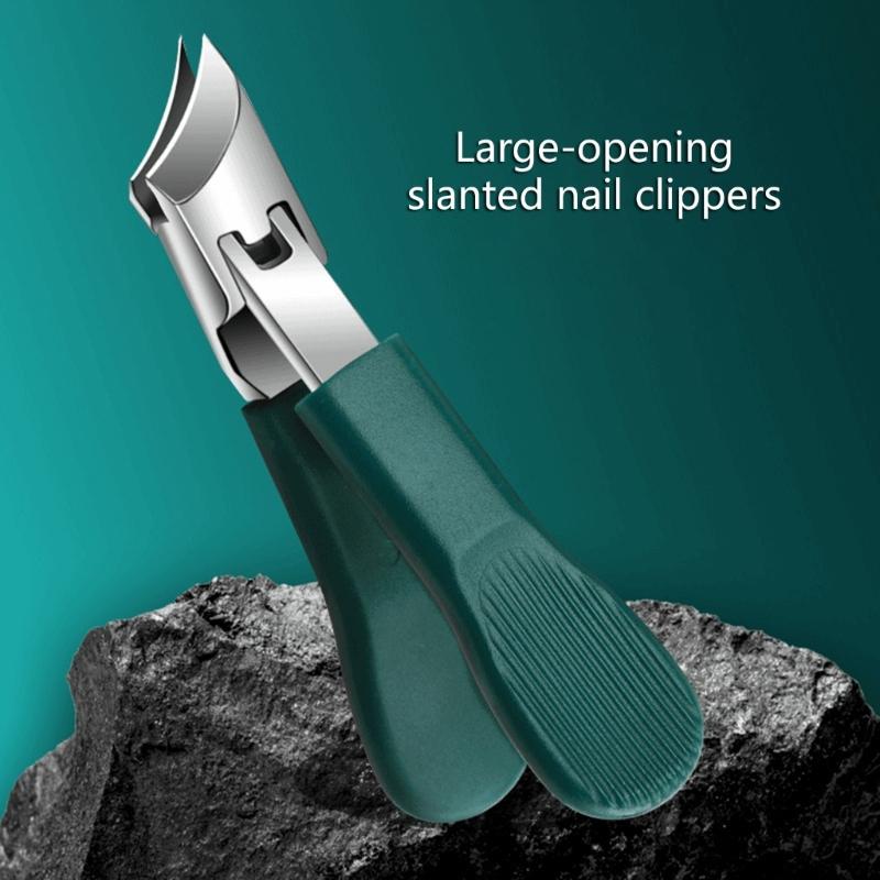Angled Edges Slanted Nail Clippers For Thick Nail Wide Jaw Nonslip Handle Antisplash Clippings Collector Stainless Steel
