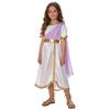 Kids Girls Ancient Greek Toga Costume Draped Shawl Satin Robe Short Sleeve Metallic Waist Embroidered Trim for Halloween Cosplay