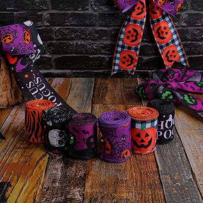Scary Halloween Colorful Ribbons Pumpkin Skull Bat Spider Web Checkered Pumpkin Ribbons Cloth Exquisite