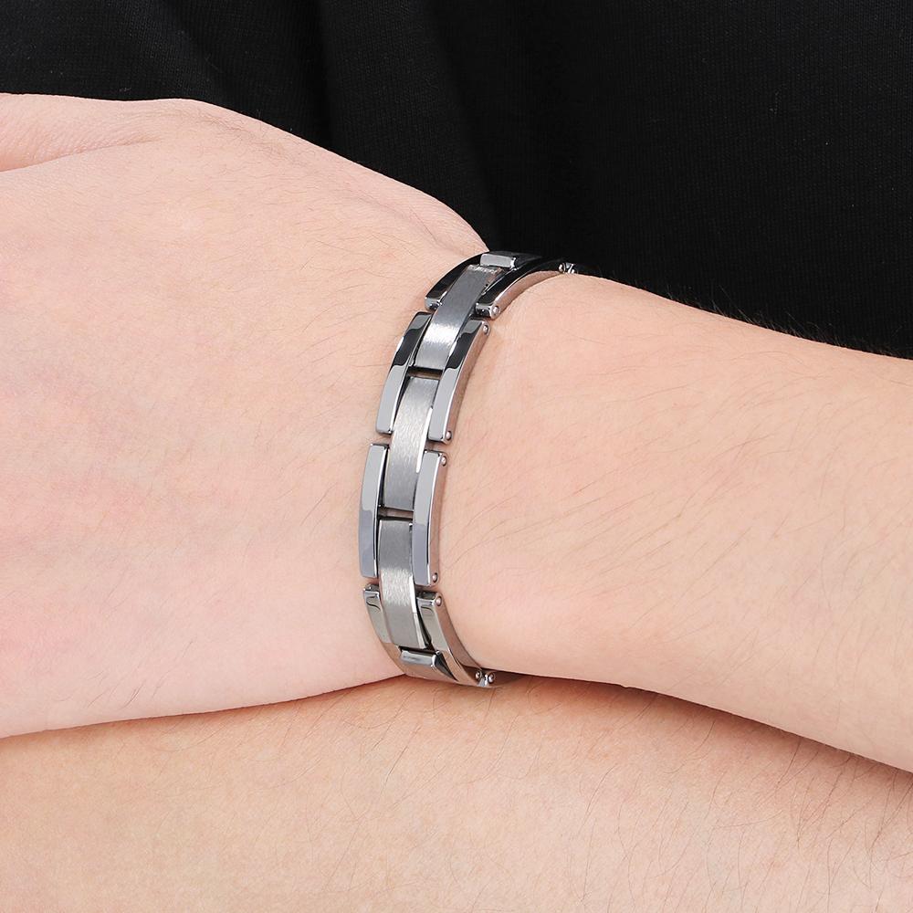 Matt Volframstål Herrearmbånd Svart Keramikk 10MM Bredde Lenkekjede Germanitt Magnetisk Korsarmbånd for Menn Med Skallsmykker