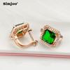 SIMJOO Stylish Copper Set Zircon Earrings for Women with Personalized Vintage Luxury Green Square Gem Earrings