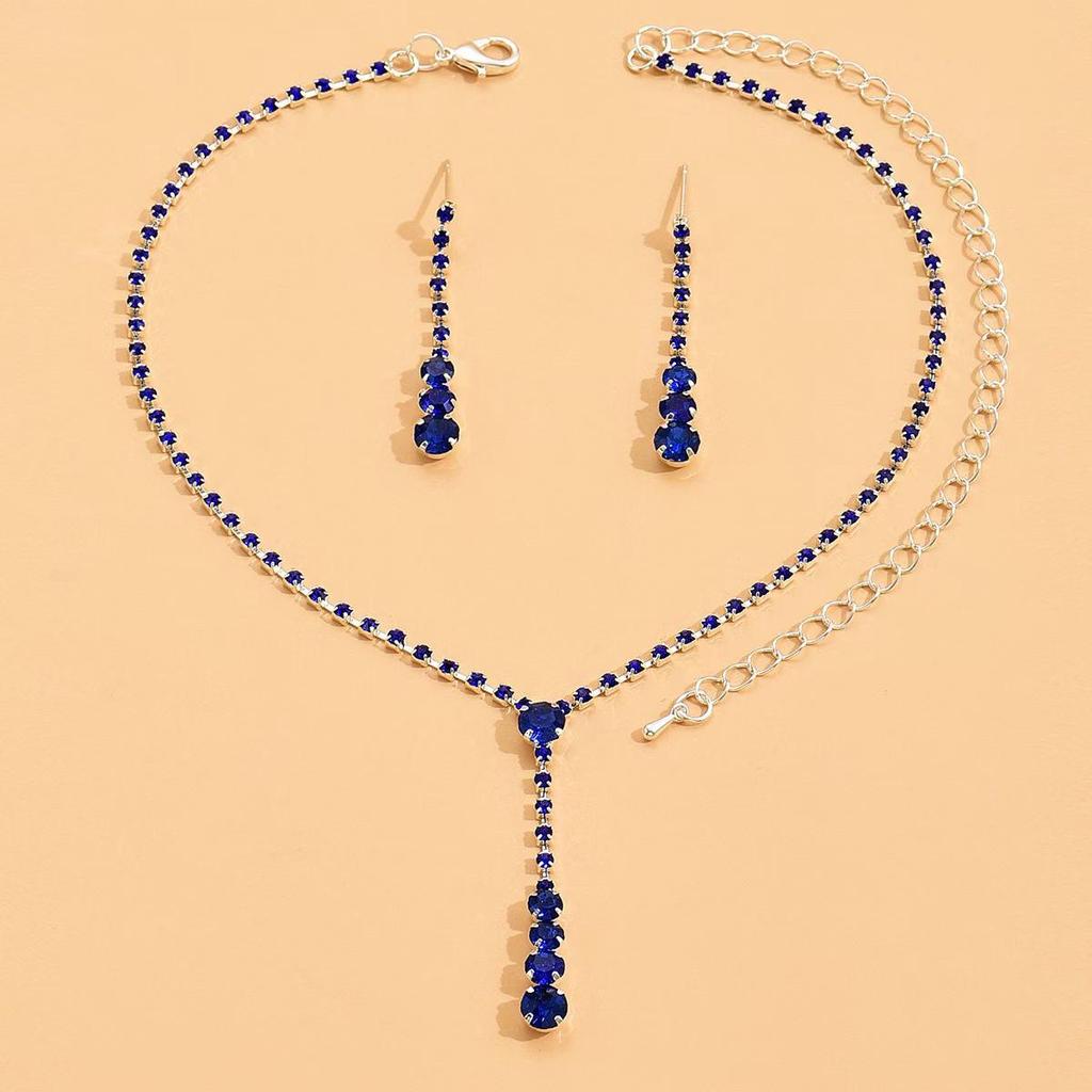 2-teiliges Damen-Halsketten- und Ohrring-Set mit Strasssteinen, Brautstil