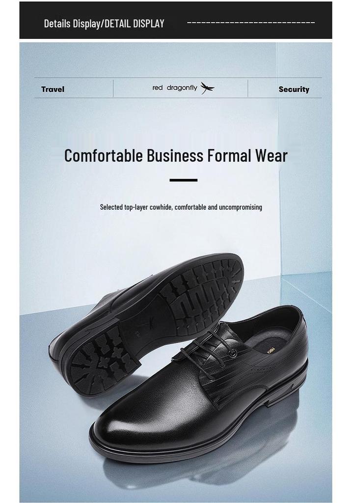 Red Dragonfly Men's Leather Business Shoes - Genuine Cowhide Soft Sole, Ideal for Spring/Autumn Office or Wedding.