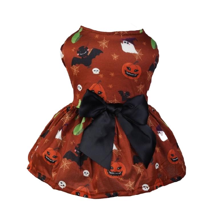 Pumpkin Print Dog Dresses Cats Halloween Dress Up Skirt Bowknot Dress Theme Party Clothes Small Cats Dog 2Leg Photo Outfit