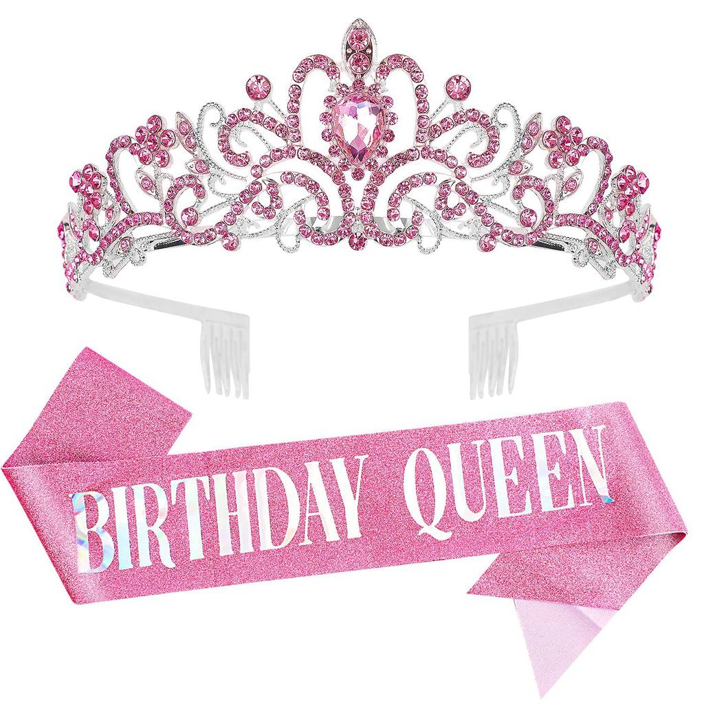 1/2set Birthday Shoulder Strap Crown Dress Up Set Birthday Queen/Girl Set Ceremony Shoulder Strap Party Decoration Supplies