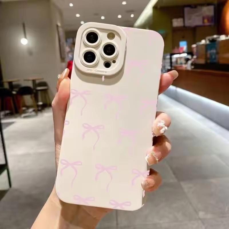 Hülle Für iPhone 16 15 14 Pro Max 13 12 11 Rosa Schleifen-Print Handyhülle Für iPhone XS Max X XR 7 8 16 Plus SE 2022 Silikon Fundas