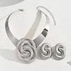 Vintage Geometric Twist Thread Digital Flower Collar Personalized Exaggerated Corrugated Collar Earrings Set