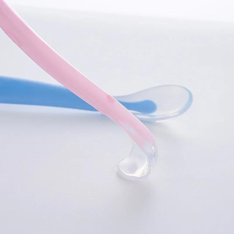 Βρεφικά Κουτάλια Ταΐσματος Εκπαίδευσης Παιδιών Βρέφη Αισθητήρας Θερμοκρασίας Ποιοτικά Μαχαιροπίρουνα Επιτραπέζια Σκεύη Κουτάλι Σιλικόνης Με Κουτί