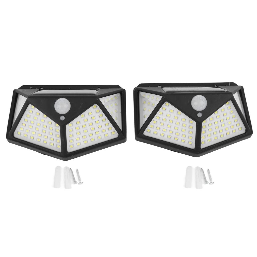 2 Pcs Solar Motion Sensor Light 4 Sided 100 LEDs High Brightness Waterproof Outdoor Solar Wall Lamp