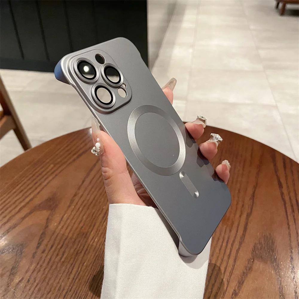 

Роскошный Безрамочный Магнитный Чехол Для Magsafe Для iPhone 16 15 14 Plus 13 12 Pro Max Ультратонкий Матовый Жесткий Чехол Для Беспроводной Зарядки For iPhone 16 Pro серебряный