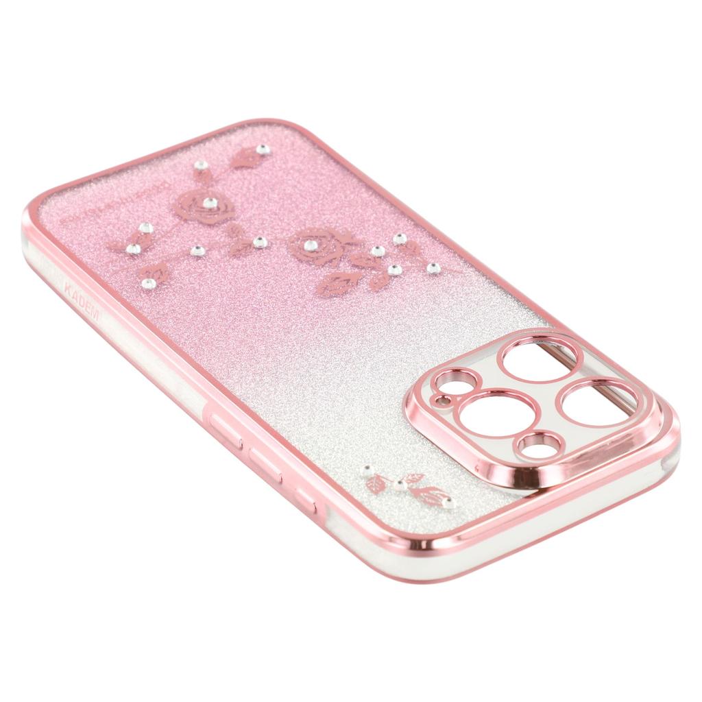 KADEM Rhinestone Decor Flower Pattern TPU Cover for iPhone 12 Pro Max 6.7 inch,Stylish Gradient Glitter Powder Anti-drop Back Case