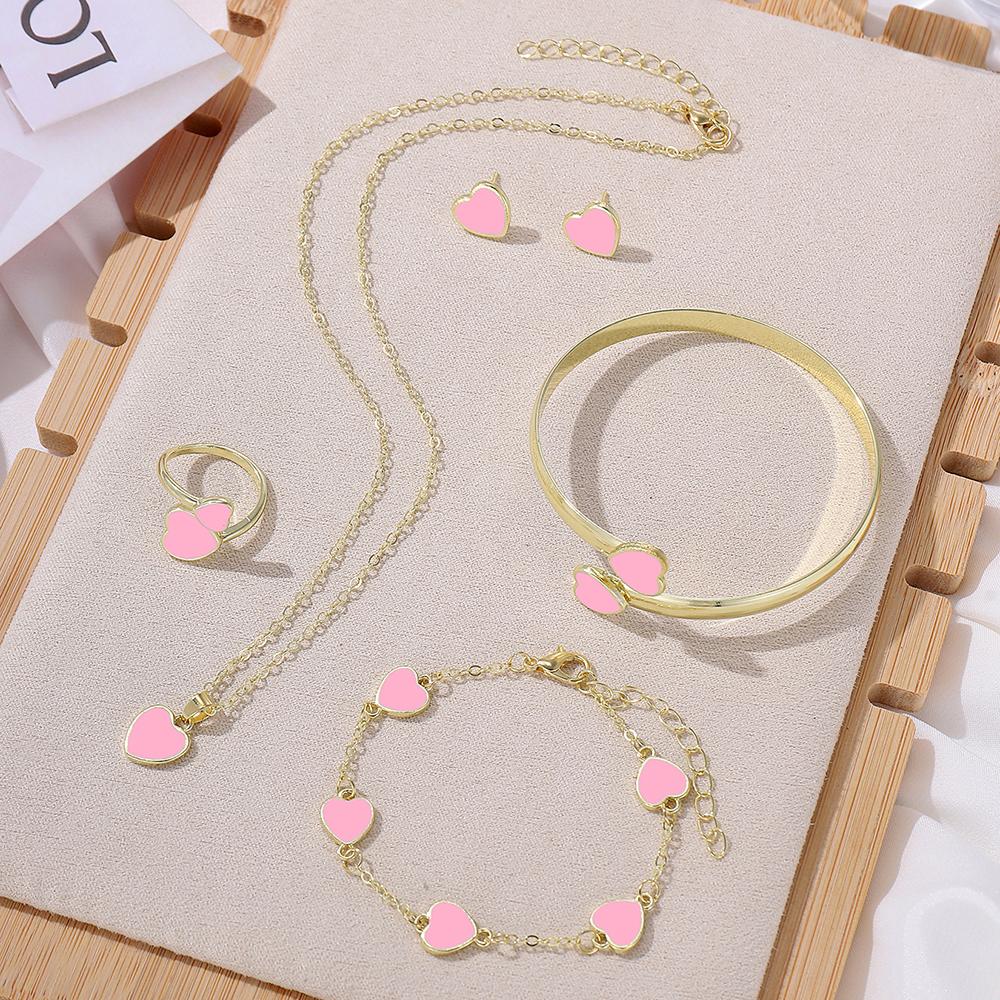 

5pcs Women s Zircon Set, Ladies Heart Fashion Casual Bracelets, Necklace, Earrings, Ring Zircon Set, Suitable for Daily Wear,