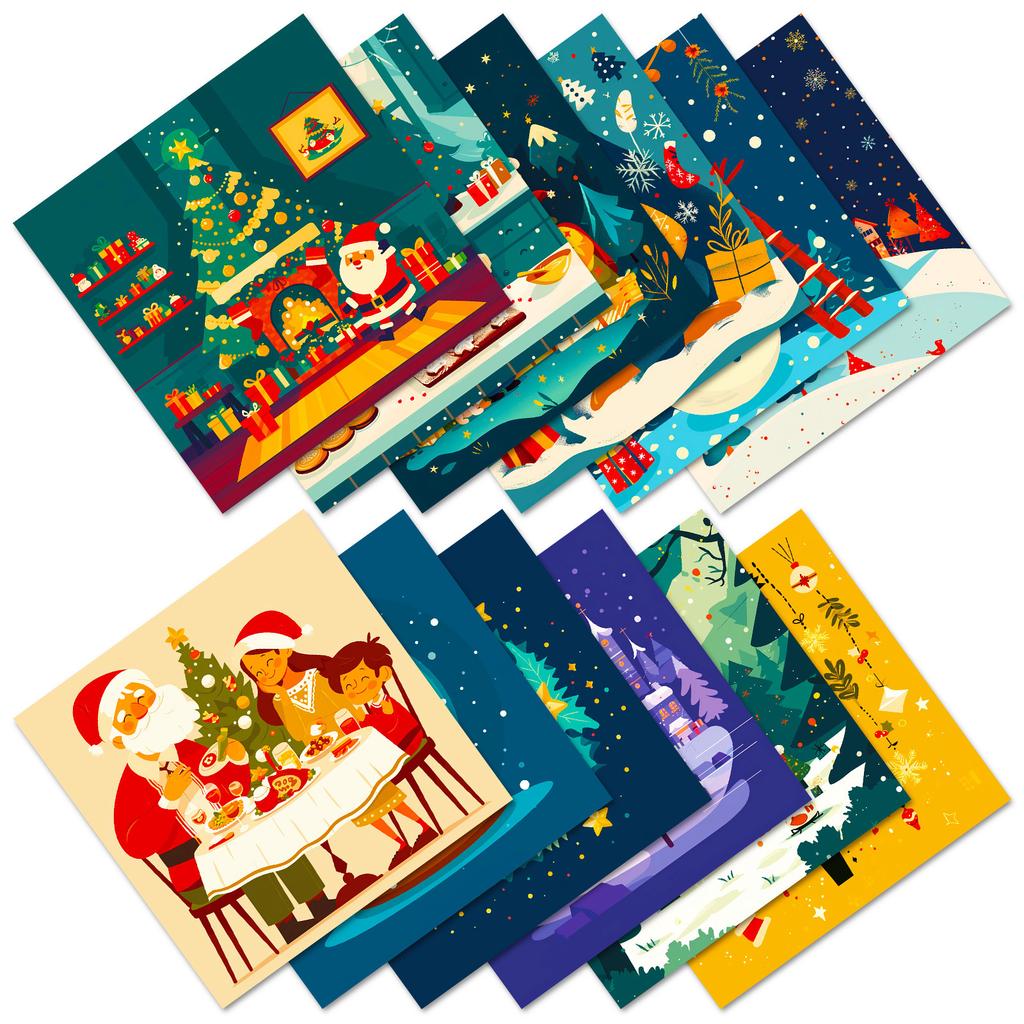 12 Christmas Tree-Themed Material Paper Tearable Decorative Handbook Christmas Day Celebration Gift Wrapping Paper Collage