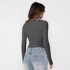 Solid Color Threaded U Neck Bottom Shirt Y2K Clothes Women's Long Sleeves Slim Shirt Women Positive Shoulder Tops