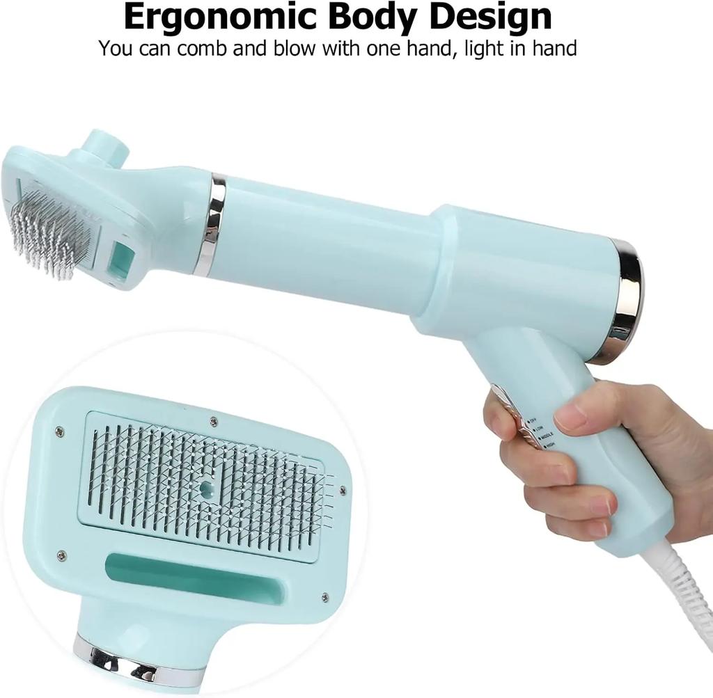 2 In 1 Pet Hair Dryer Brush 3 Gear Adjustable Temperature Dog Hair Dryer with Slicker Brush Pet Grooming Dryer for Cats Dogs