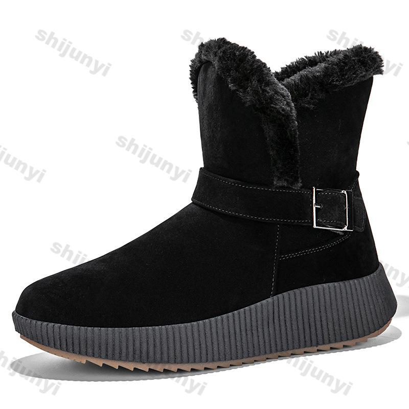 Fashion Women Cotton Shoes Winter Thicken Warm Non Slip Snow Boots Comfortable Fashion Buckle Strap Height Increase Outdoor Short Boots